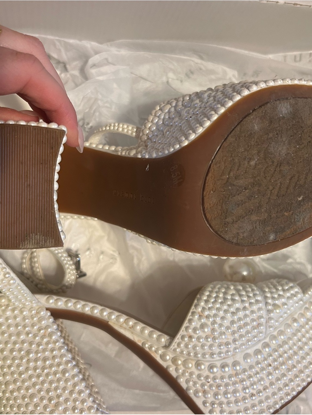 Gianni Bini Pearl-Embellished Ivory Platform Heels - Picture 5 of 7